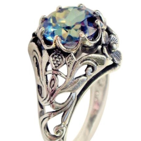 Rainbow Topaz Cocktail Silver Fashion Ring Sz 10 New - Picture 3 of 4